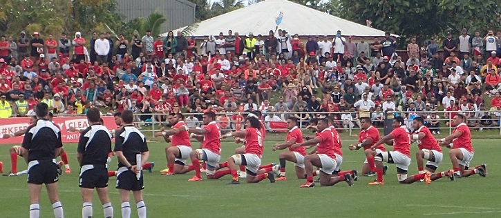 Tongan rugby team performs its pre-game haka